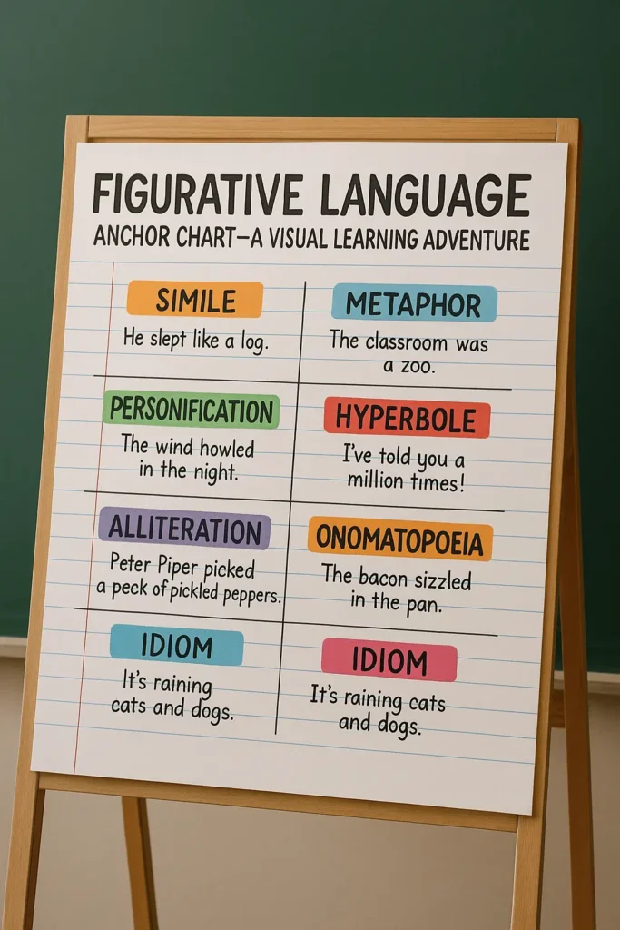 Figurative Language Anchor Chart is a powerful tool for enhancing student learning in a fun and engaging way. In this article, we’ll explore how visual aids can make figurative language concepts like metaphors, similes, and personification easier to understand. You’ll learn how to create a Figurative Language Anchor Chart that not only simplifies these concepts but also captures the attention of students, helping them grasp these essential skills with ease. Whether you’re an educator or a student, this guide offers practical tips for mastering figurative language.